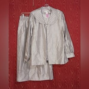 HOSANNA DESIGN 3 Piece Silver 3/4 Sleeve Collared 1 Button Skirt Women's Size XL